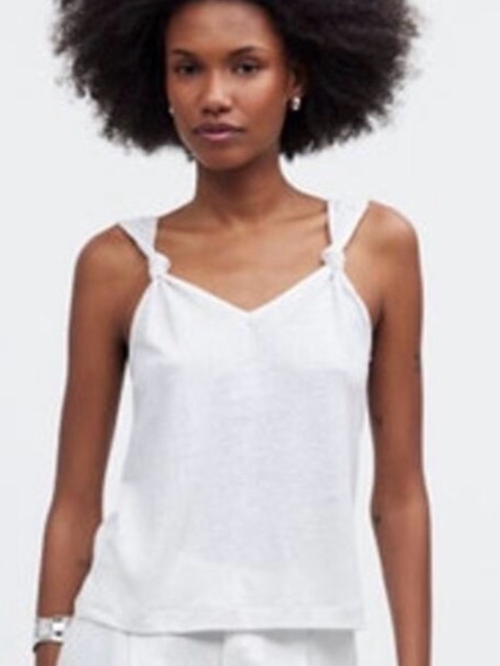 Madewell White Knot-Shoulder Linen Tank Top